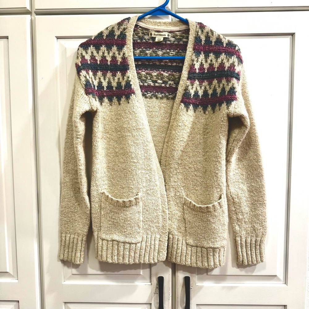 Ruff Hewn- Cozy‎ Beige Purple and Blue Cardigan